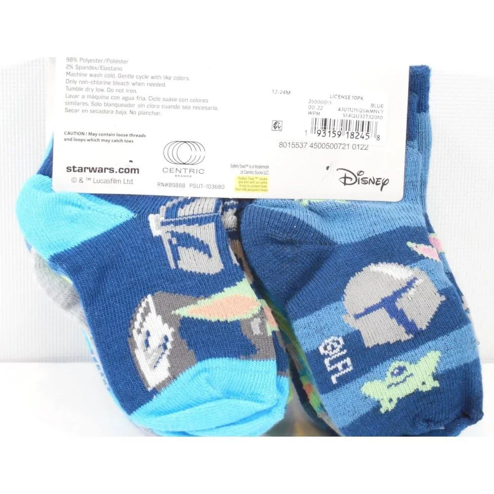 DISNEY STAR WARS MANDALORIAN TODDLER 12-24M ANKLE SOCKS 10 PAIR PACK NWT